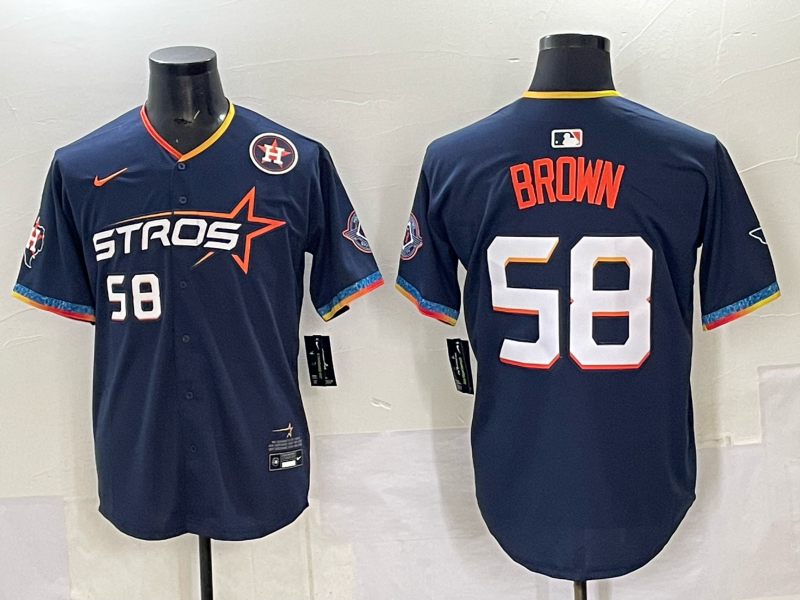 Men Houston Astros #58 Brown Blue  Nike MLB Jersey 2025 style 02